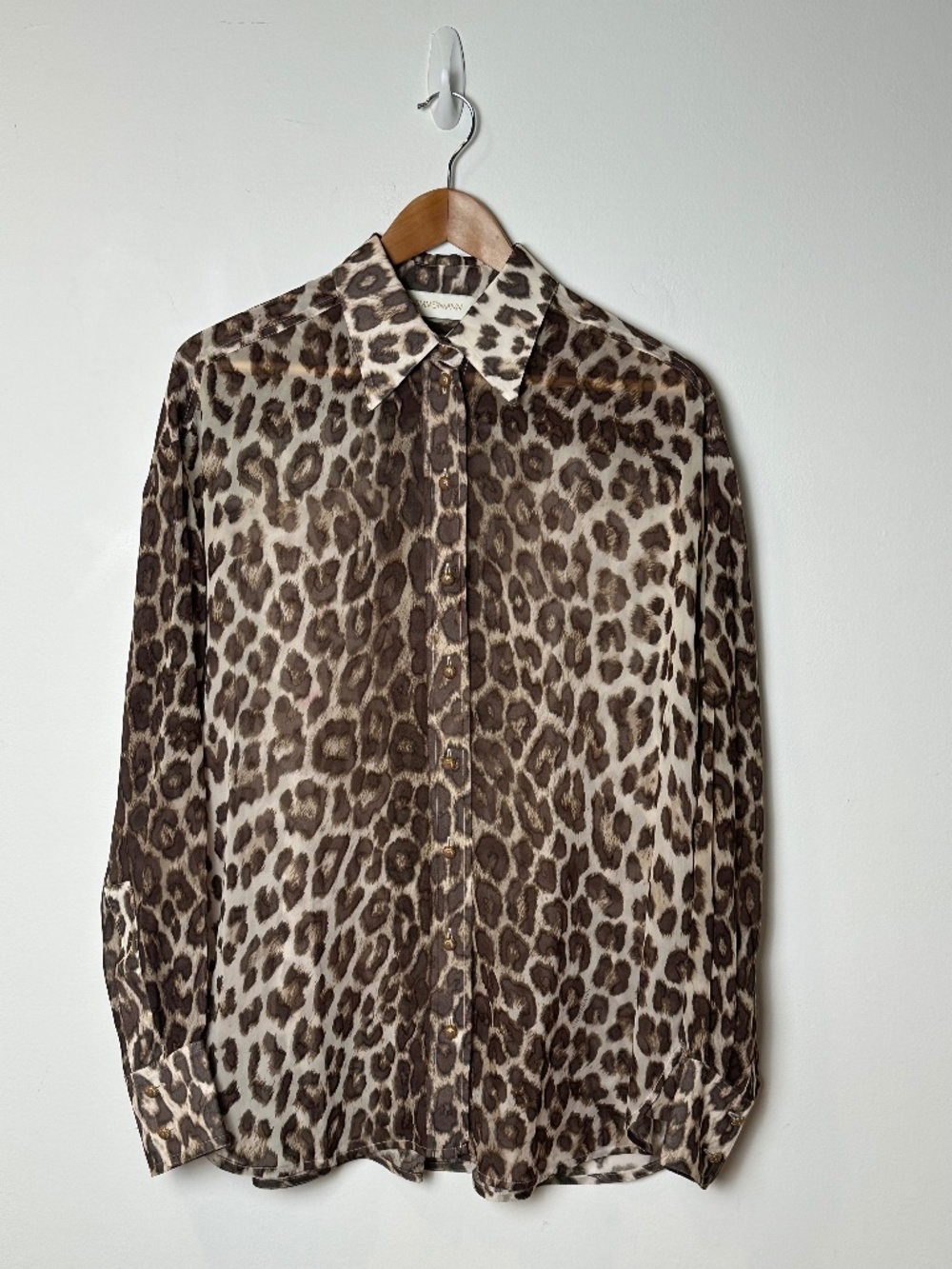 Zimmermann Leopard Print Sheer Chiffon Shirt Blouse